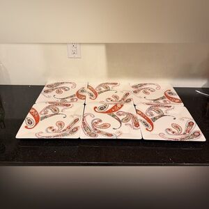 Tabletops Gallery Hand Painted Multi Paisley 10.5 Square Dinner Plates Set of 6